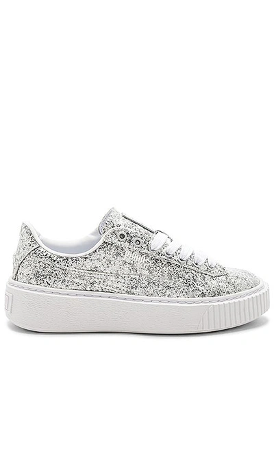 Shop Puma Basket Platform Glitter Sneaker In Metallic Silver