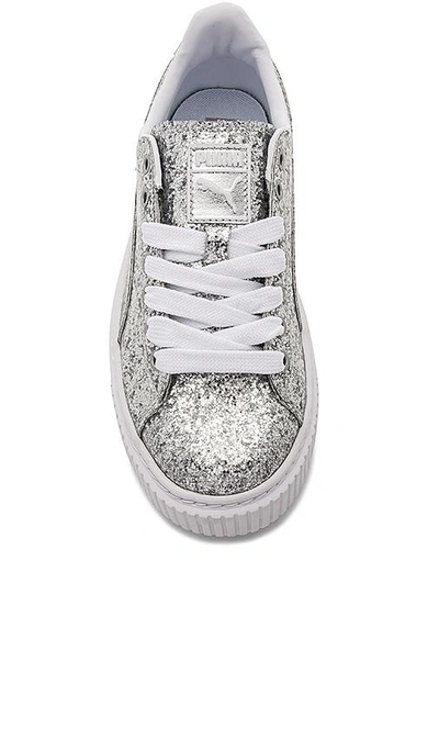 Shop Puma Basket Platform Glitter Sneaker In Metallic Silver