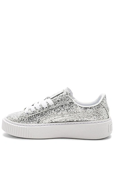 Shop Puma Basket Platform Glitter Sneaker In Metallic Silver