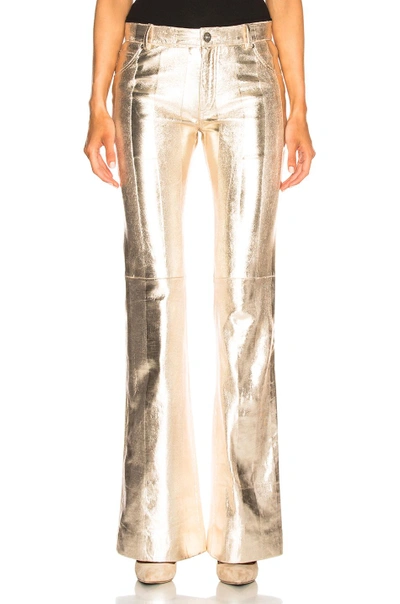 Shop Chloé Chloe Metallic Texturized Leather Flared Pants In Silver