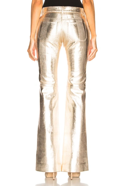 Shop Chloé Chloe Metallic Texturized Leather Flared Pants In Silver