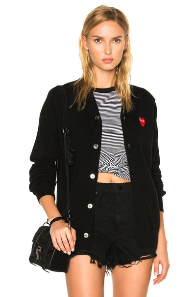 Shop Comme Des Garçons Play Wool Red Heart Emblem Cardigan In Black