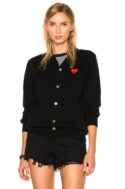 Shop Comme Des Garçons Play Wool Red Heart Emblem Cardigan In Black