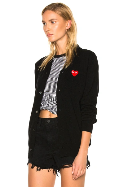 Shop Comme Des Garçons Play Wool Red Heart Emblem Cardigan In Black