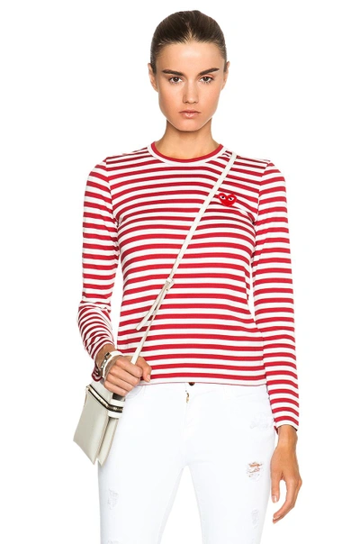 Shop Comme Des Garçons Play Striped Cotton Red Emblem Tee