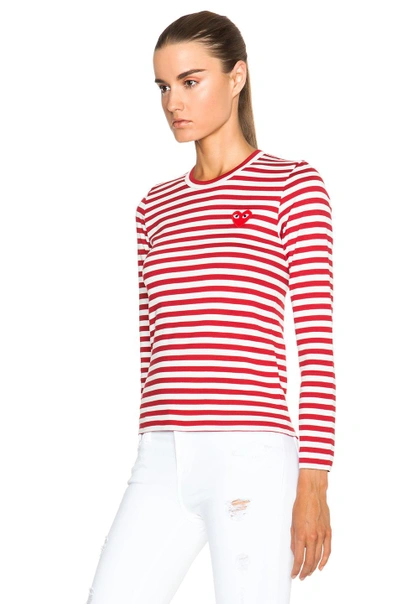 Shop Comme Des Garçons Play Striped Cotton Red Emblem Tee