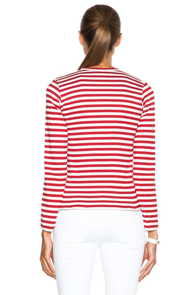 Shop Comme Des Garçons Play Striped Cotton Red Emblem Tee