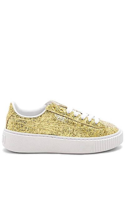 Shop Puma Basket Platform Glitter Sneaker In Metallic Gold