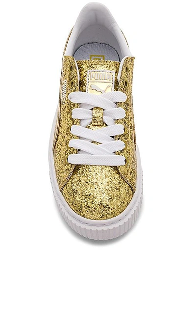 Shop Puma Basket Platform Glitter Sneaker In Metallic Gold