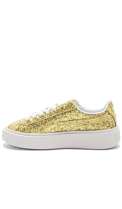 Shop Puma Basket Platform Glitter Sneaker In Metallic Gold