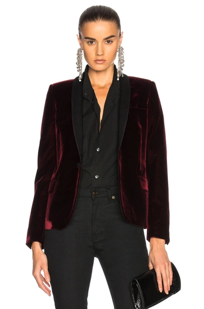 Shop Saint Laurent Velvet Single Button Blazer In Red