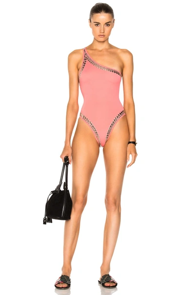 Shop Norma Kamali For Fwrd Stud One Shoulder Mio One Piece In Pink
