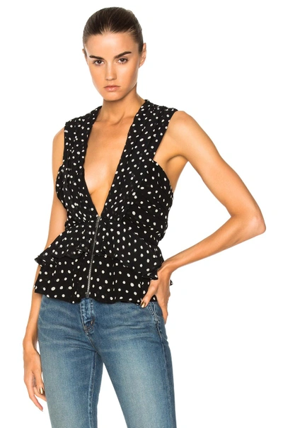 Shop Saint Laurent Polka Dot Drape Top In Black,polka Dots