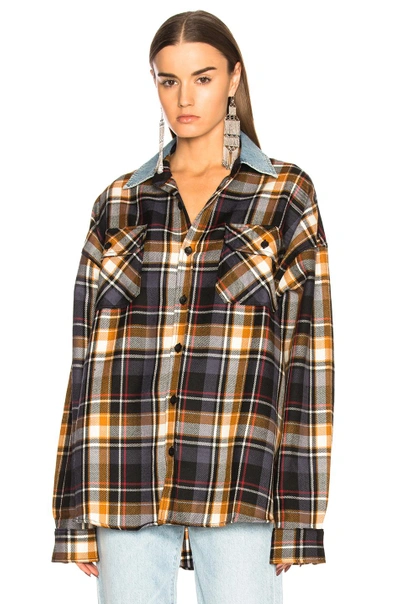 Shop Fear Of God Oversized Flannel Button Down Shirt In Purple,checkered & Plaid