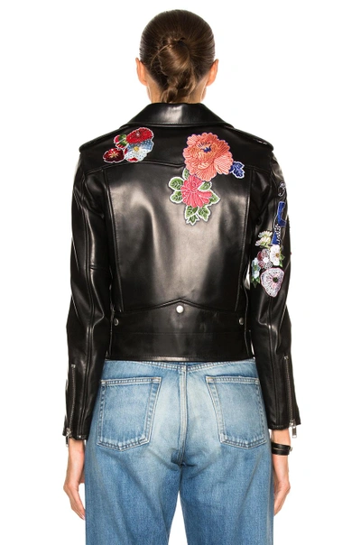 Shop Saint Laurent Embellished Embroidered Leather Motorcycle Jacket In Black