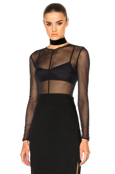 Shop Ann Demeulemeester Long Sleeve Tulle Bodysuit In Black