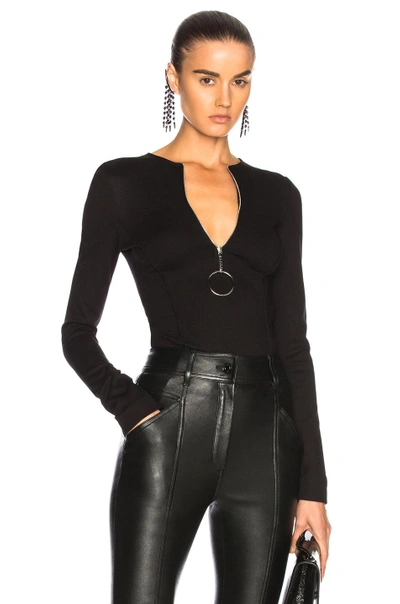 Shop Mugler Jersey Zip Up Bodycon Bodysuit In Black