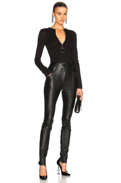 Shop Mugler Jersey Zip Up Bodycon Bodysuit In Black