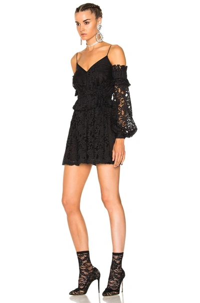 Shop Francesco Scognamiglio Off The Shoulder Lace Mini Dress In Black