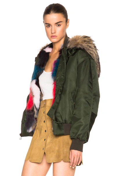 Shop Mr & Mrs Italy Bomber Jacket With Fox & Raccoon Fur In Green