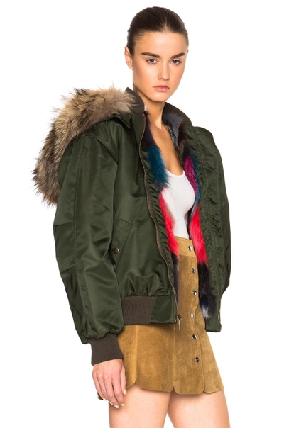 Shop Mr & Mrs Italy Bomber Jacket With Fox & Raccoon Fur In Green