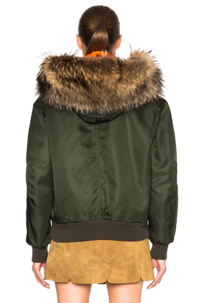 Shop Mr & Mrs Italy Bomber Jacket With Fox & Raccoon Fur In Green