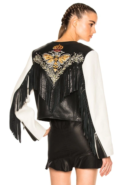 Shop Isabel Marant Étoile Isabel Marant Etoile Kirk Embroidered Bubble Leather Jacket In Black,white