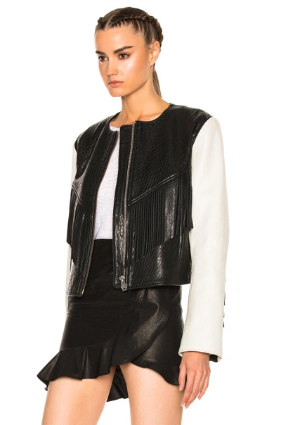 Shop Isabel Marant Étoile Isabel Marant Etoile Kirk Embroidered Bubble Leather Jacket In Black,white