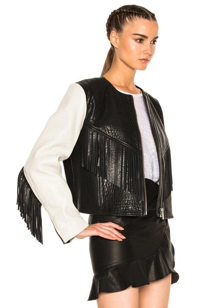 Shop Isabel Marant Étoile Isabel Marant Etoile Kirk Embroidered Bubble Leather Jacket In Black,white