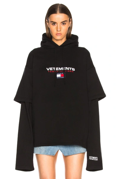 Vetements Black Tommy Hilfiger Edition Double Sleeve Hoodie | ModeSens