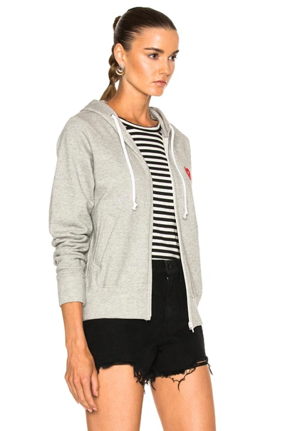 Shop Comme Des Garçons Play Zip Up Cotton Hoodie With Red Emblem In Top Gray