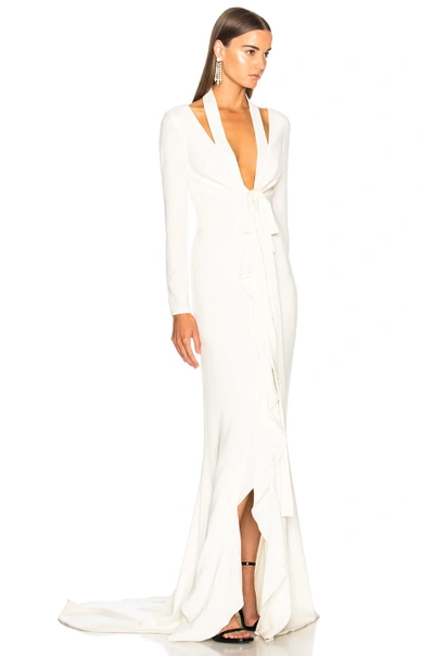 Shop Oscar De La Renta Tie Front Cutout Gown In White