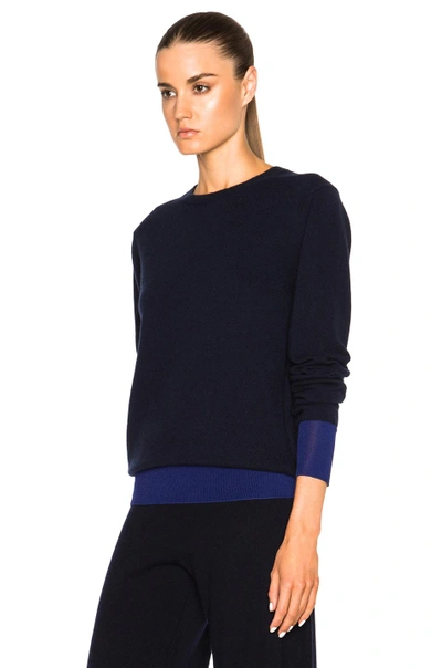 Shop Victoria Beckham Cashmere Silk Trim Crewneck Sweater In Blue