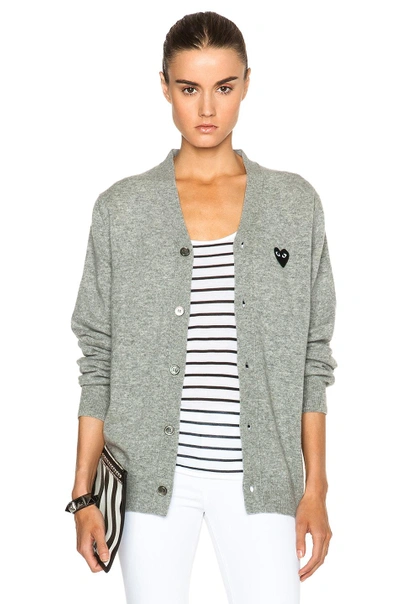 Shop Comme Des Garçons Play Wool Black Heart Emblem Cardigan In Light Gray