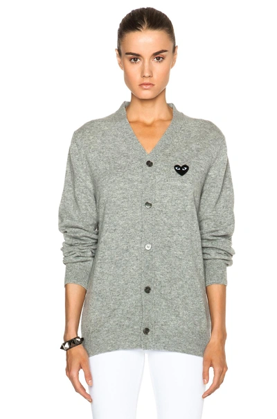 Shop Comme Des Garçons Play Wool Black Heart Emblem Cardigan In Light Gray