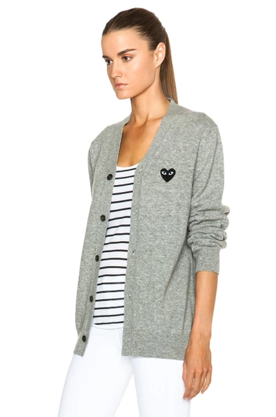 Shop Comme Des Garçons Play Wool Black Heart Emblem Cardigan In Light Gray