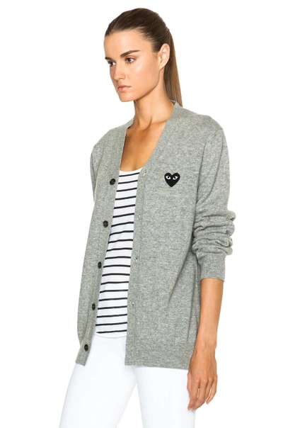 Comme Des Garçons Play Wool Black Heart Emblem Cardigan In Light Gray
