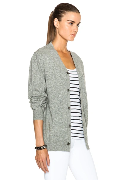Comme Des Garçons Play Wool Black Heart Emblem Cardigan In Light Gray