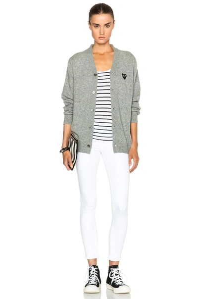 Comme Des Garçons Play Wool Black Heart Emblem Cardigan In Light Gray