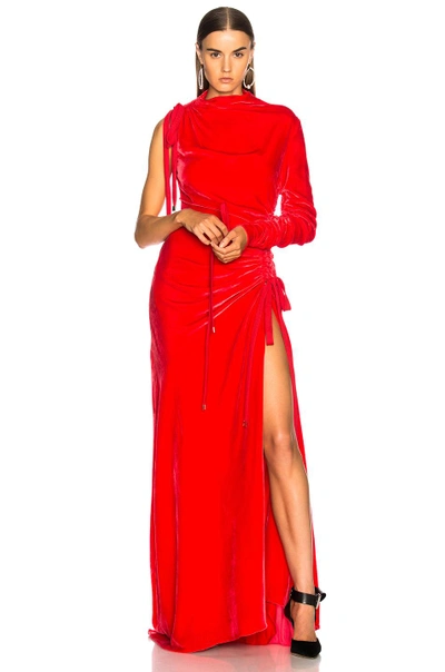Shop Monse Velvet Drawstring Gown In Red