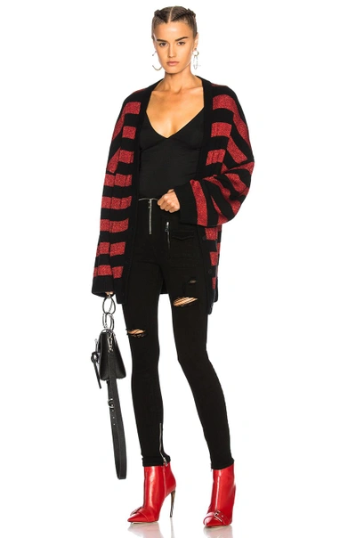 Shop Rta Odella Cardigan In Black,metallics,red,stripes