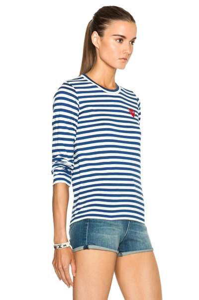 Shop Comme Des Garçons Play Striped Cotton Red Heart Tee In Royal Blue