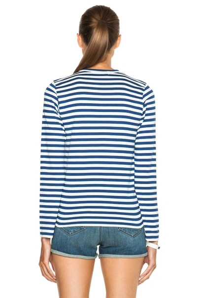 Shop Comme Des Garçons Play Striped Cotton Red Heart Tee In Royal Blue