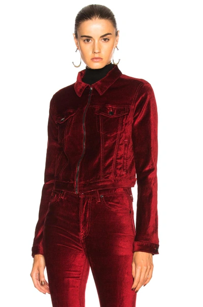 Shop Cotton Citizen For Fwrd Velvet Crop Utility Jacket In Red