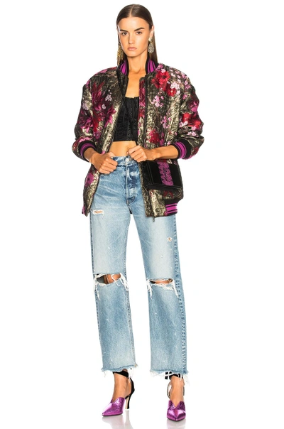 Shop Dolce & Gabbana Floral Jacquard Bomber Jacket In Floral,metallics,pink