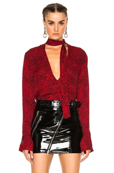 Shop Amiri Scarf Blouse In Animal Print,red