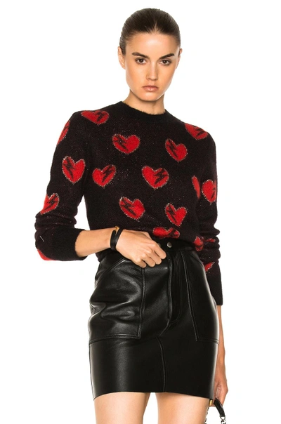 Shop Saint Laurent Heart Print Sweater In Black