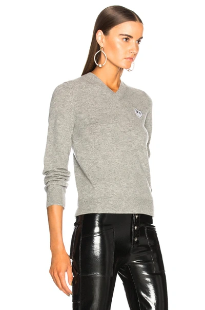 Comme Des Garçons Play Grey Heart Patch V-neck Sweater In Light Grey