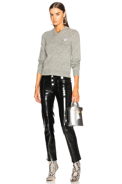 Comme Des Garçons Play Grey Heart Patch V-neck Sweater In Light Grey