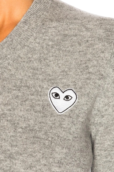 Comme Des Garçons Play Grey Heart Patch V-neck Sweater In Light Grey